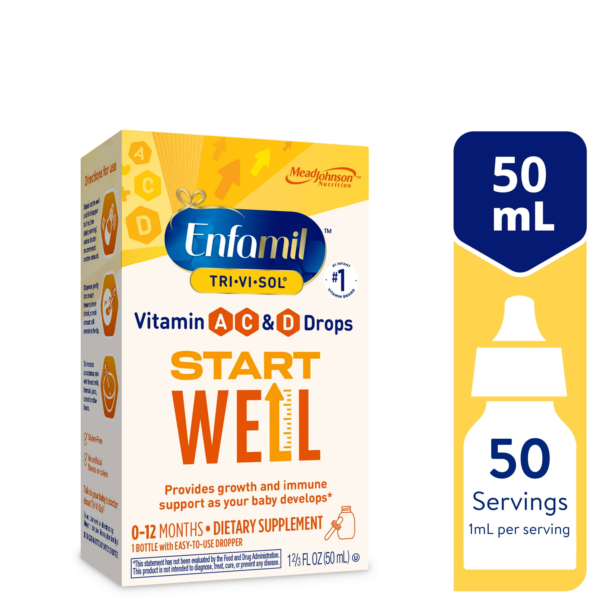 Enfamil Tri-Vi-Sol Infant Multivitamin Drops, Supports Growth & Immune Health for Babies, 50mL Bottle