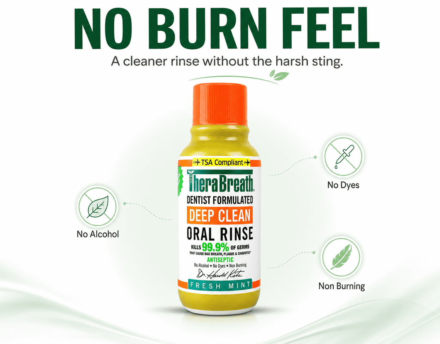 TheraBreath Deep Clean Antiseptic Mouthwash, Fresh Mint, Travel Size 3oz 5 Pack