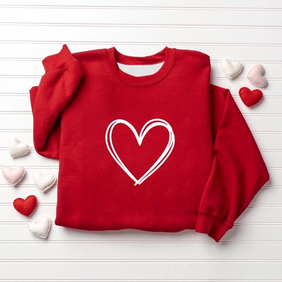 Girls Red Heart Sweatshirt, Soft Stretch Crewneck, Cute Graphic Long Sleeve for 3-16 Years, Valentine's Day Casual Wear,Size 2-3 T