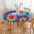 thumbnail image 3 of Colorful Tie Dye Pattern Round Fitted Tablecloth with Elastic Edge,Dining Table Cover Waterproof,Outdoor Round Tablecloth for Camping,Dining,Indoor and Outdoor, 3 of 7