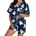 thumbnail image 2 of Miorin Under $15 Women's Halloween Pajama Set with Cute Ghost Print Short Sleeve Button Down 2-Piece Sleepwear Soft Pjs Lounge Sets Casual Loungewear for Halloween Cos-tumes, M, 2 of 7