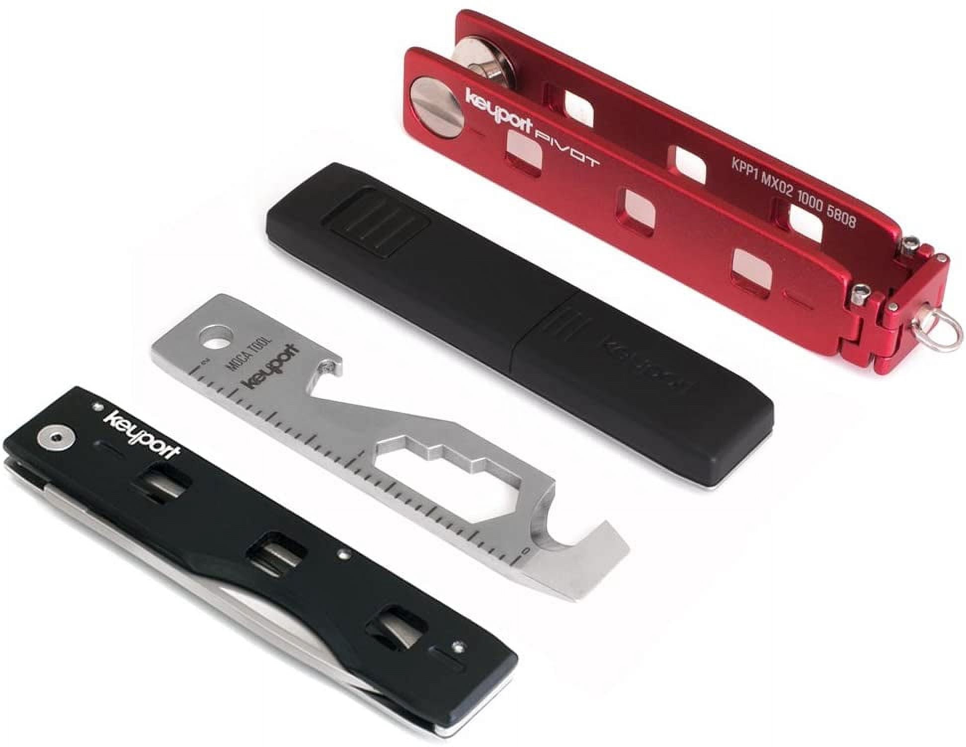 Keyport Pivot Outdoor Bundle: EDC Key Holder & Modular Swiss Army Multitool Keychain + Key Chain Pocketknife + Mini-Flashlight + MOCA 10-in-1 Key Tool + Lost & Found All-in-One (Red)