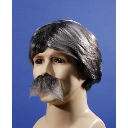 Star Power Style Wig & Moustache 2pc Costume Accessory Set, Black, One Size