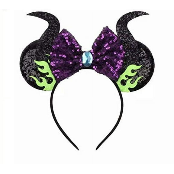 CLGIFT Maleficent Minnie Ears,Pick your color, Flaming Minnie Ears, Silver gold blue minnie ears, Rainbow Sparkle Mouse Ears,Classic Red Sequin Minnie Ears (Flaming Maleficent)