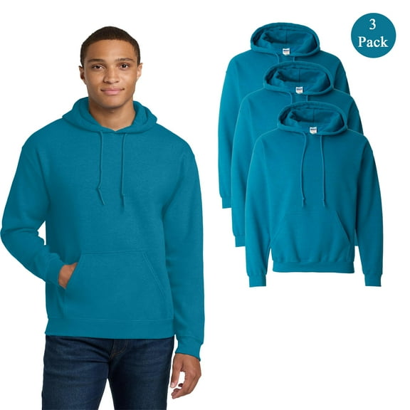 Gildan Heavy Blend Hooded Sweatshirt, Men's Long Sleeve Pocket Hoodie, Antique Sapphire, 3 Pack, S