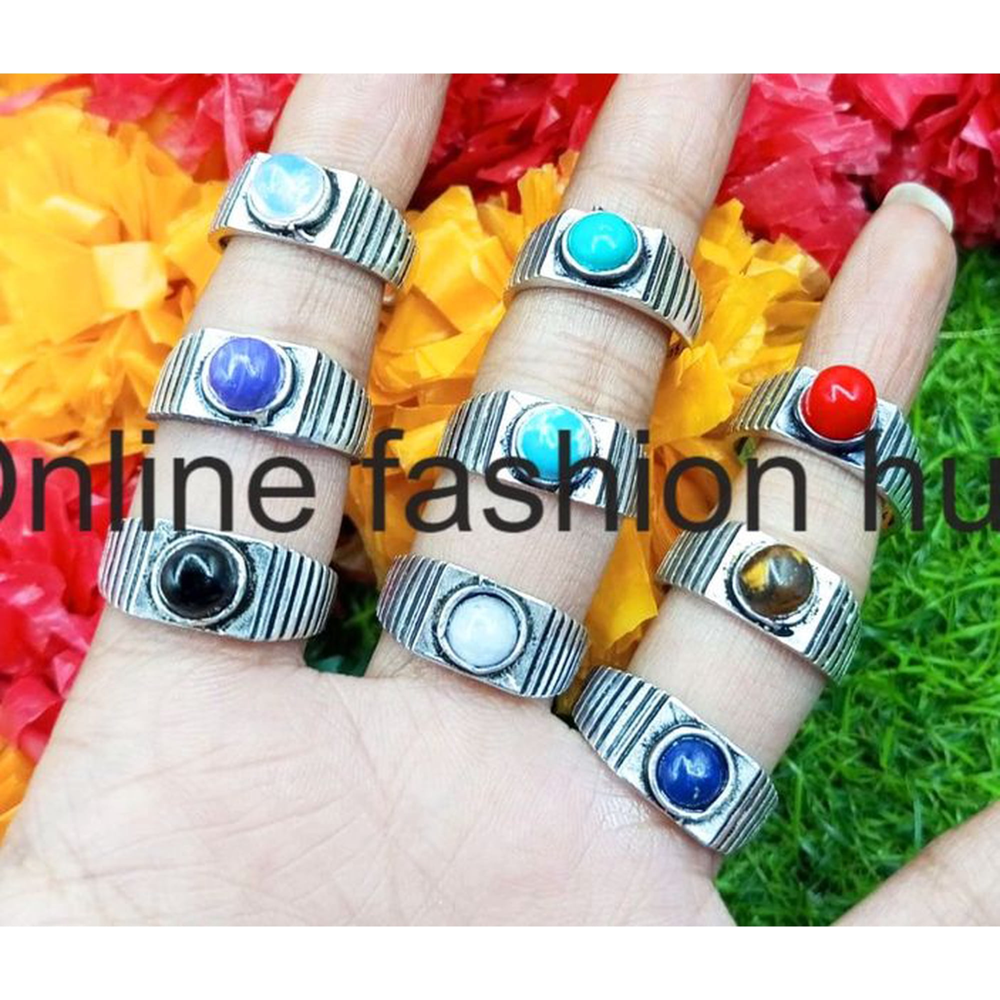 Cherolite & Mix Gemstone 925 Sterling Silver Plated Handmade 100pcs Ring