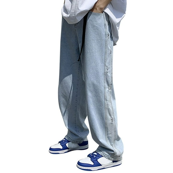 YOTMKGDO Mens Jeans, Baggy Jeans, Leg Men'S Pants Plus-Size Street Jeans Trousers Loose Wide Men'S Pants, Blue M