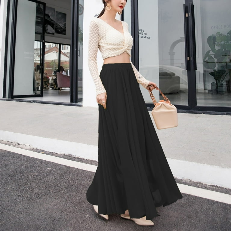 WEAIXIMIUNG Summer Women's Solid Color Chiffon Skirt Women's WEAIXIMIUNG Summer Women's Solid Color Chiffon Skirt Women's
