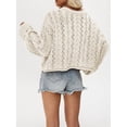thumbnail image 6 of Women Chunky Cable Crop Sweater Pullover Casual Half Button Flared Long Sleeve Jumper Tops Apricot L, 6 of 7