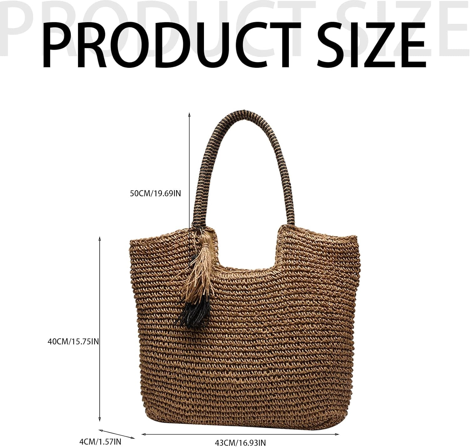 Kukuzhu Straw Beach Bag, Summer Woven Tote Bag with Tassels Large Shoulder Handbag Straw Purses and Handbags for Women