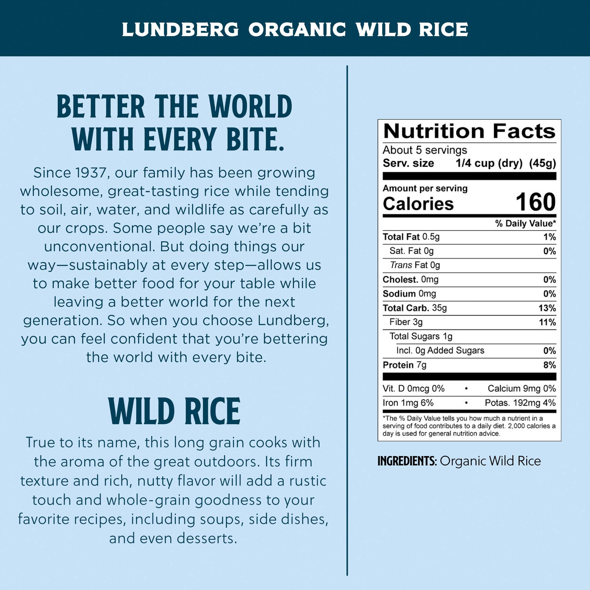 Lundberg Family Farms - Organic Wild Rice, Pantry Staple, Great for Cooking, Long Grain, Firm Texture, Nutty Flavor, Rich & Hearty, Whole Grain, Non-GMO, Gluten-Free, Vegan, Kosher (8 oz, 6-pack)6