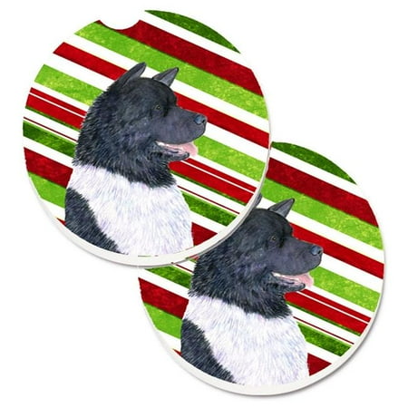 

Akita Candy Cane Holiday Christmas Set of 2 Cup Holder Car Coaster