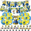 Minions Birthday Party Supplies, 45 Pcs Cartoon Birthday Decorations Include Birthday Banner, Latex Balloons, Cake Cupcake Toppers Kid Fans Party Favors Decorations
