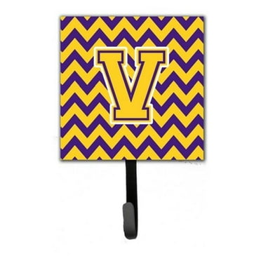 Letter V Chevron Purple & Gold Leash or Key Holder, 6 x 1.25 x 4.25 in.