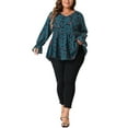 thumbnail image 2 of Agnes Orinda Women's Plus Size Peplum Blouse Graphic Print Belted Long Sleeve V Neck Tops 1X Teal Blue, 2 of 6