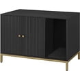 thumbnail image 2 of Feandrea Mueble Arenero, Mueble de Caja Arenero para Gatos,con Alfombrilla Rascadora, Patas Altas, 80 x 50 x 55 cm, Negro y Dorado, 2 of 5