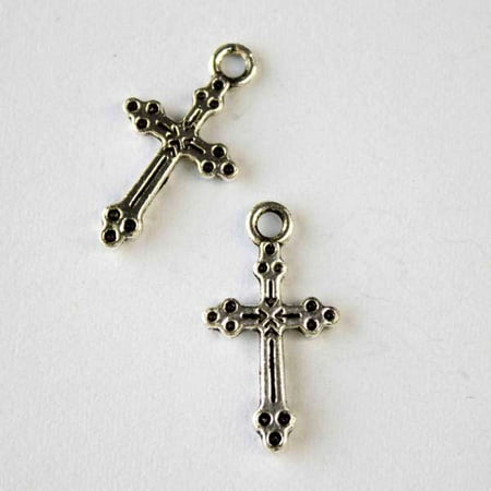 Jumbo Rosary Beads - Cherry Blossom Beads Silver Pewter 12x21mm Rosary Cross Charm - 10 per bag