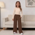 thumbnail image 5 of KVPLBQFD Girls 2 Piece Long Sleeve Fitted Basic Tees + Wide Leg Pant Outfits Kids Fall Fashion School Outfits Teens Y2k Sports Clothes 2026, 5 of 6