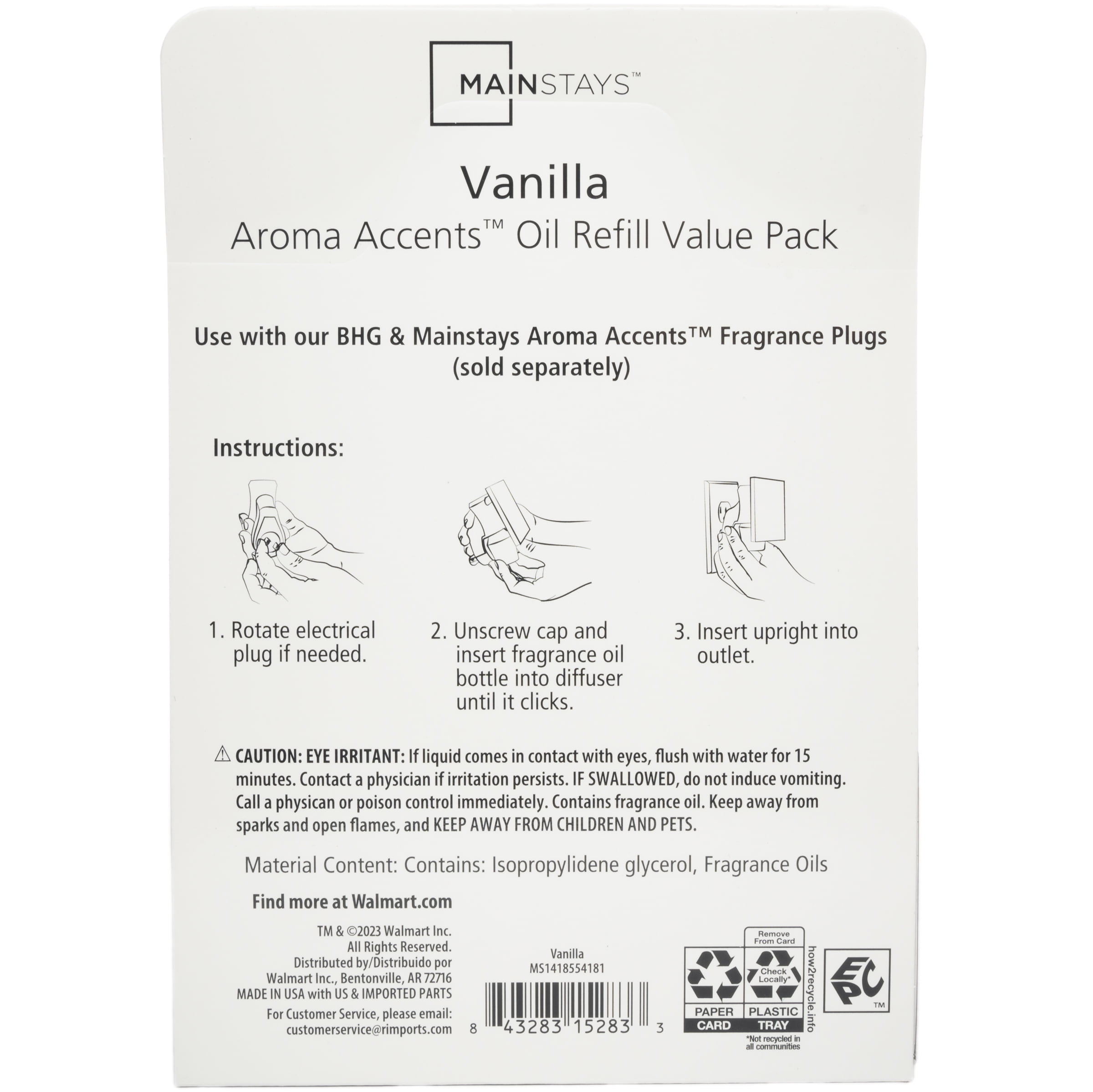 Mainstays Aroma Accents Oil Refill, Vanilla, 3 pack