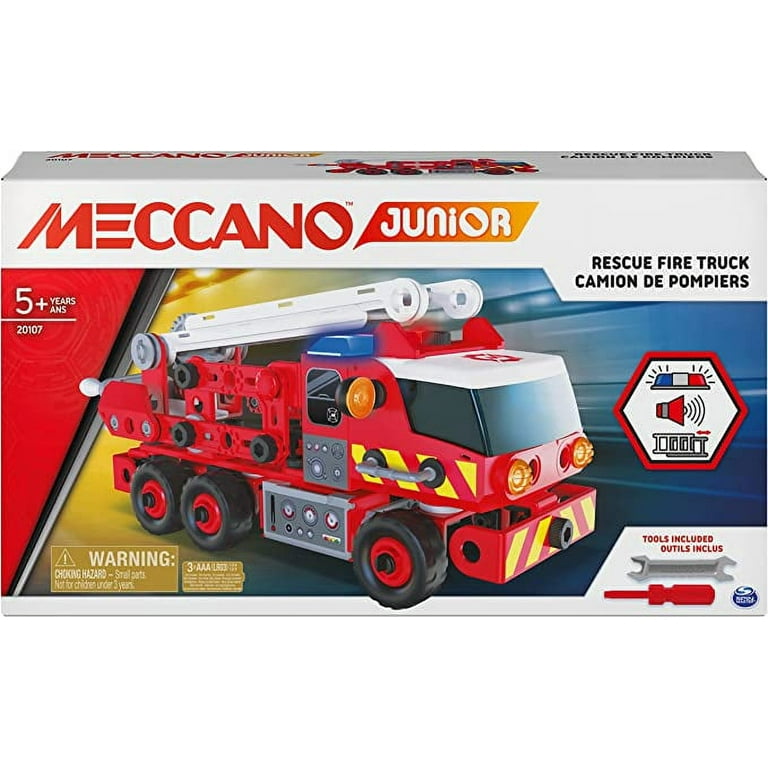 Meccano Junior, Rescue Fire Truck with Lights and Sounds STEAM Building  Kit, for Kids Aged 5 and up