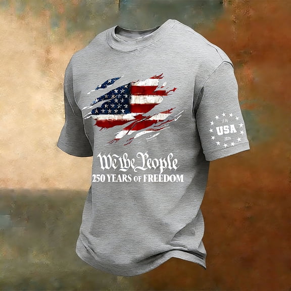 Shirts for Men American 250th Anniversary Print Shirt Short Sleeve Crew Neck Work Business Dress Shirt Tops