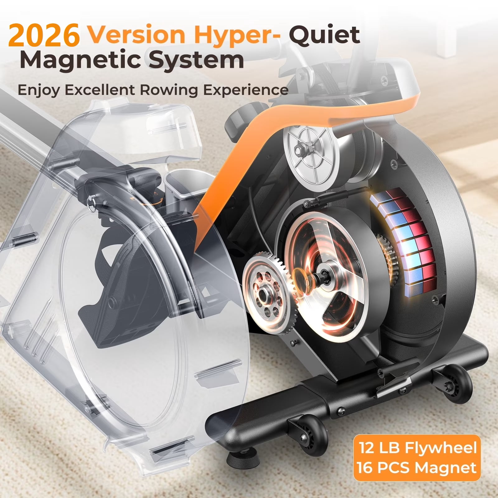 FED Fitness Magnetic Rowing Machine – 350 lbs Capacity, Foldable Home Rower with LCD Monitor, Tablet Holder & Comfortable Seat