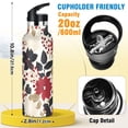 thumbnail image 2 of Kids Insulated Stainless Steel Sports Water Bottle 600ml (20oz) Red and Blacks Holly Leaves, 2 of 6