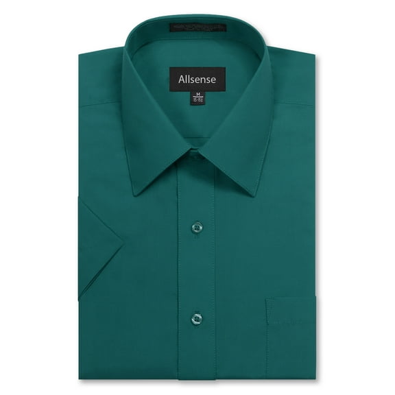 Allsense Men’s Regular-Fit Short-Sleeve Dress Shirt, Teal Green, Medium