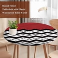 thumbnail image 5 of Black Ripple Round Fitted Table Cover Black Striped Simple Red Geometric Abstract Waterproof Table Cloth with Elastic Edge Wipeable Tablecloth for Picnic Camping Party Fits 36"-44" Diameter, 5 of 8