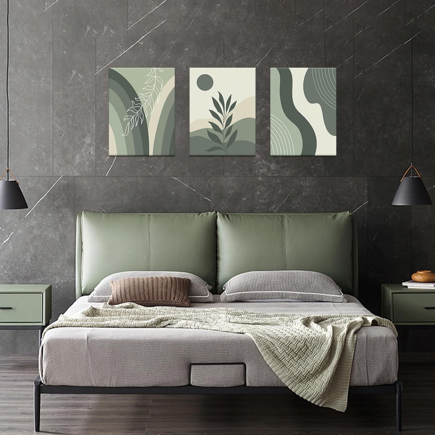 Boho Wall Art Decor Framed Canvas Print Wall Art Set Mid-Century Modern Posters Minimalist Botanical Geometric Abstract Neutral Room Decor for Bathroom, Bedroom, Living Room, Office 12”x16”x3Pcs