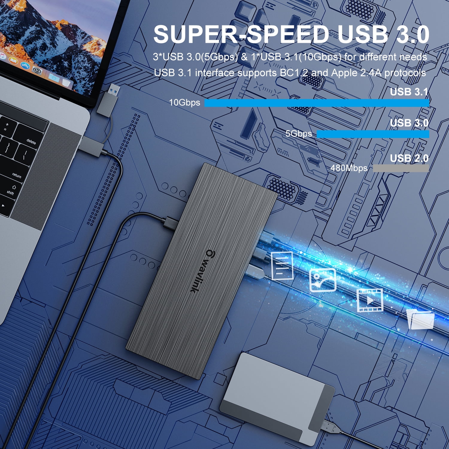 Wavlink 5K@60Hz Quad Display USB-C Docking Station, Compatible with MacBook Neo 18-in-1 Laptop Dock 100W charging for MacBook & Windows with 4 DP, 4 HDMI, 2.5G Ethernet, SD/TF, USB-C (PD30W, No Data)