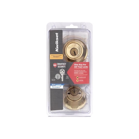 Kwikset SmartKey Security Polished Brass Metal Double Cylinder Deadbolt