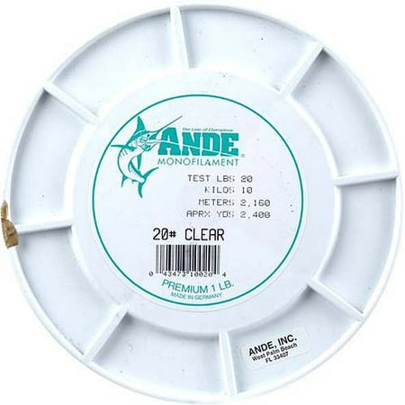 Ande A1-20C Premium Mono Line 1Lb Spool 20Lb 2400Yds (Best Color Fishing Line For Clear Water)