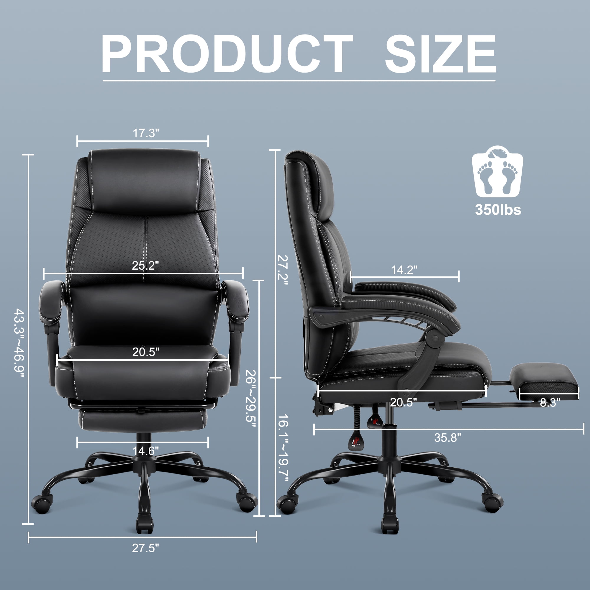 Misolant Big and Tall Office Chair with Footrest, High Back Desk Chair with Linkage Armrest, 90-155° Recline Executive Computer Chairs with Adjustable Height for Home