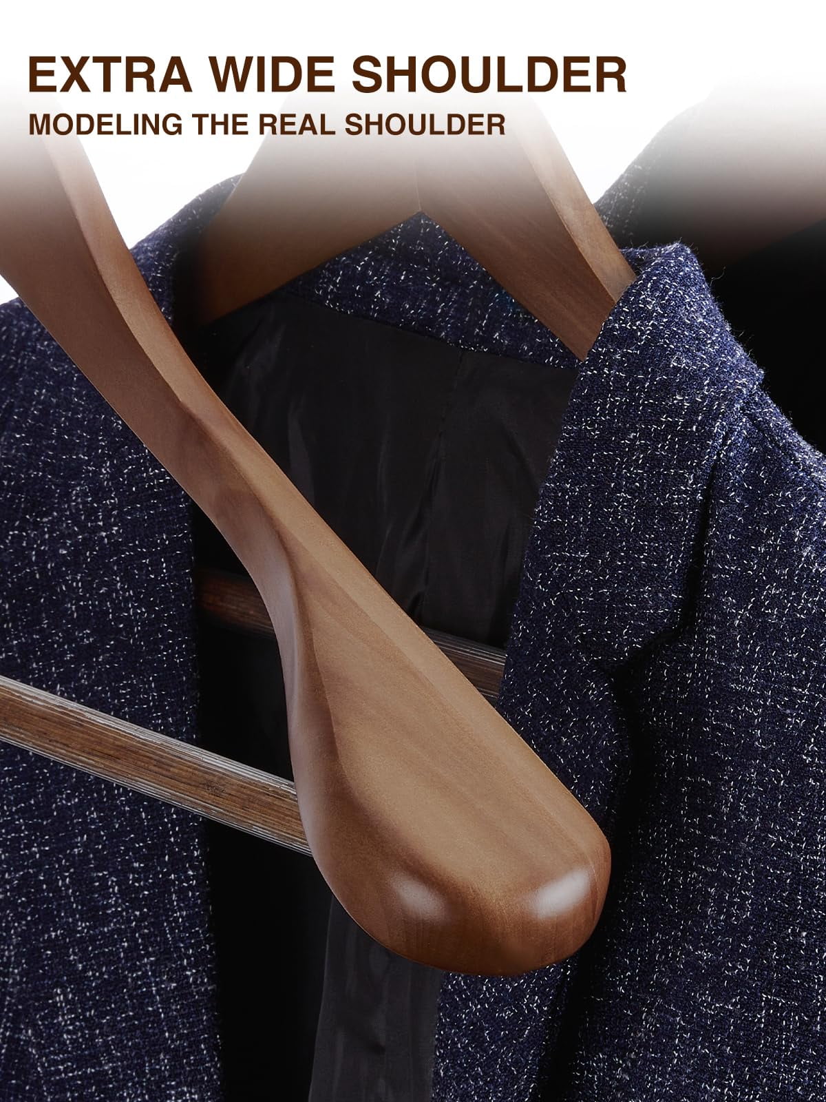 HOUSE DAY Wide Shoulder Wooden Hangers, Solid Wood Hanger for Suits, Coat, Clothes, 12 Pack
