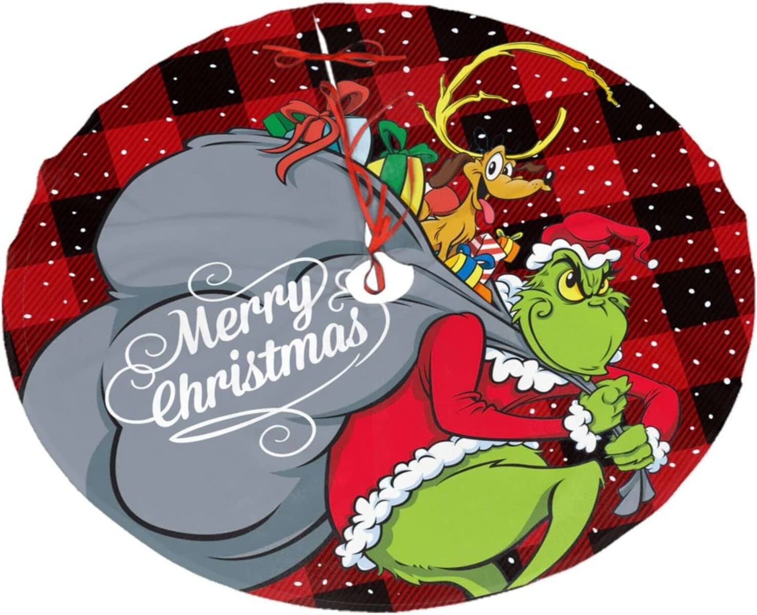 JOOCAR Christmas Tree Skirt,30 inch Red Black Buffalo Plaid Christmas