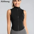 thumbnail image 4 of Aiithuug-Chaleco atlético con cremallera para mujer, chaqueta sin mangas para correr, Yoga, camisetas de cuello alto, Top deportivo, Tops de entrenamiento para Fitness, 4 of 5