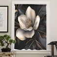 thumbnail image 4 of Black Gold Flower Semi Sheer Curtains Drapes for Living Room, Bedroom, French Doors Window 63 Inches Long, Gradient Luxurious Floral Botanical Rod Pocket Chiffon Curtain Drapery Voile Drape Panel, 4 of 6
