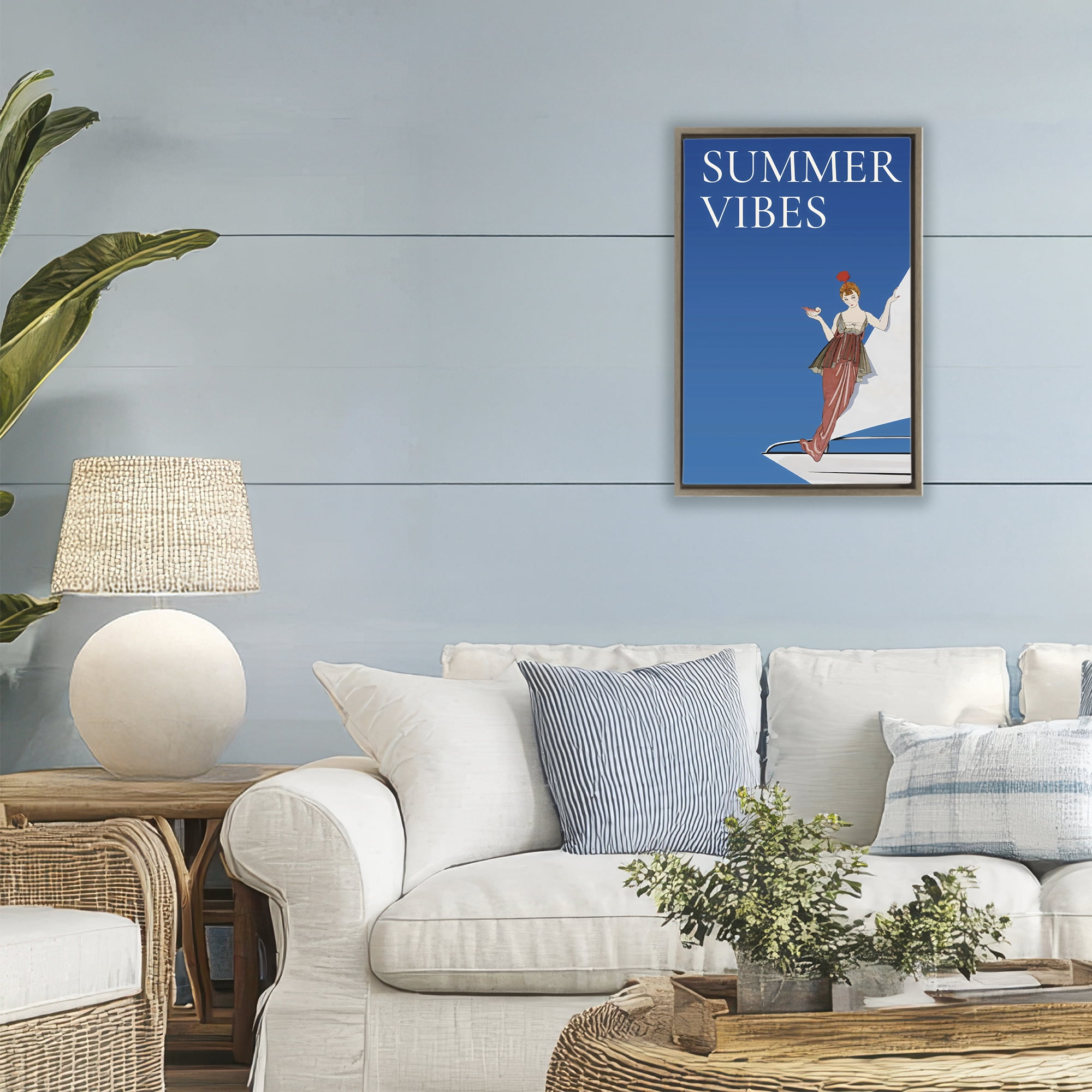 Stupell Industries Summer Vibes Vintage Yacht Brown Framed Floater Canvas Wall Art, design by Creative Studio