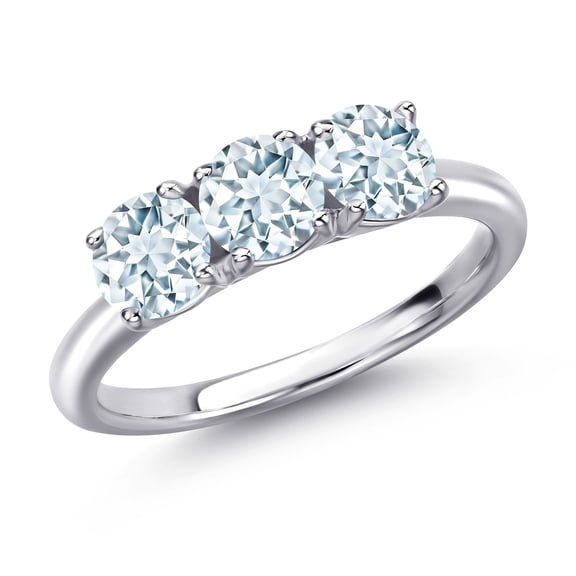 Gem Stone King 925 Sterling Silver Sky Blue Aquamarine Engagement Ring for Women | 1.50 Cttw | Round 5MM | Gemstone March Birthstone | Size 9
