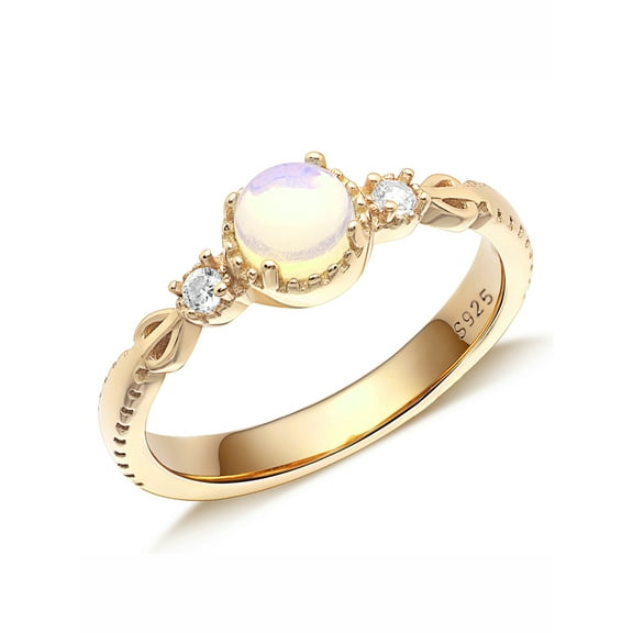 UIONEN Eternity Moonstone 925 Sterling Silver Ring for Women Gold Plated Size 10
