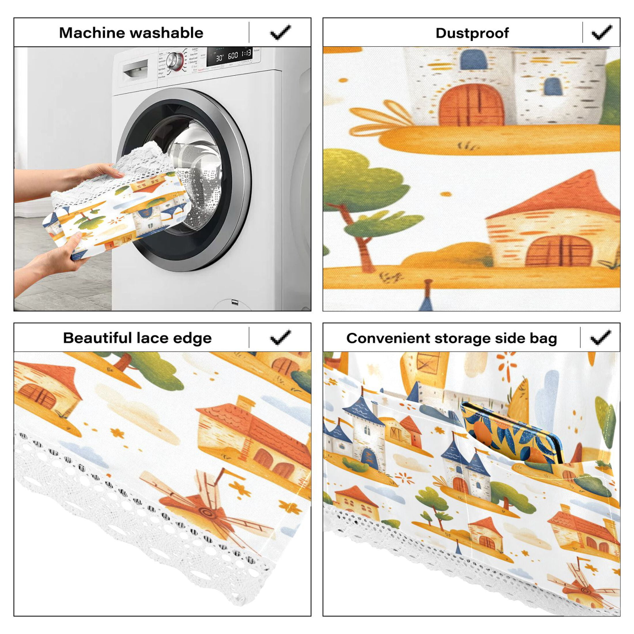 Cartoon Castle and WindmillWasher and Dryer Covers Dust-Proof and Oil Resistant Fridge Cover with 4 Storage Pockets Washing Machine Top Cover for Laundry Kitchen Home 51.2 x 22 In
