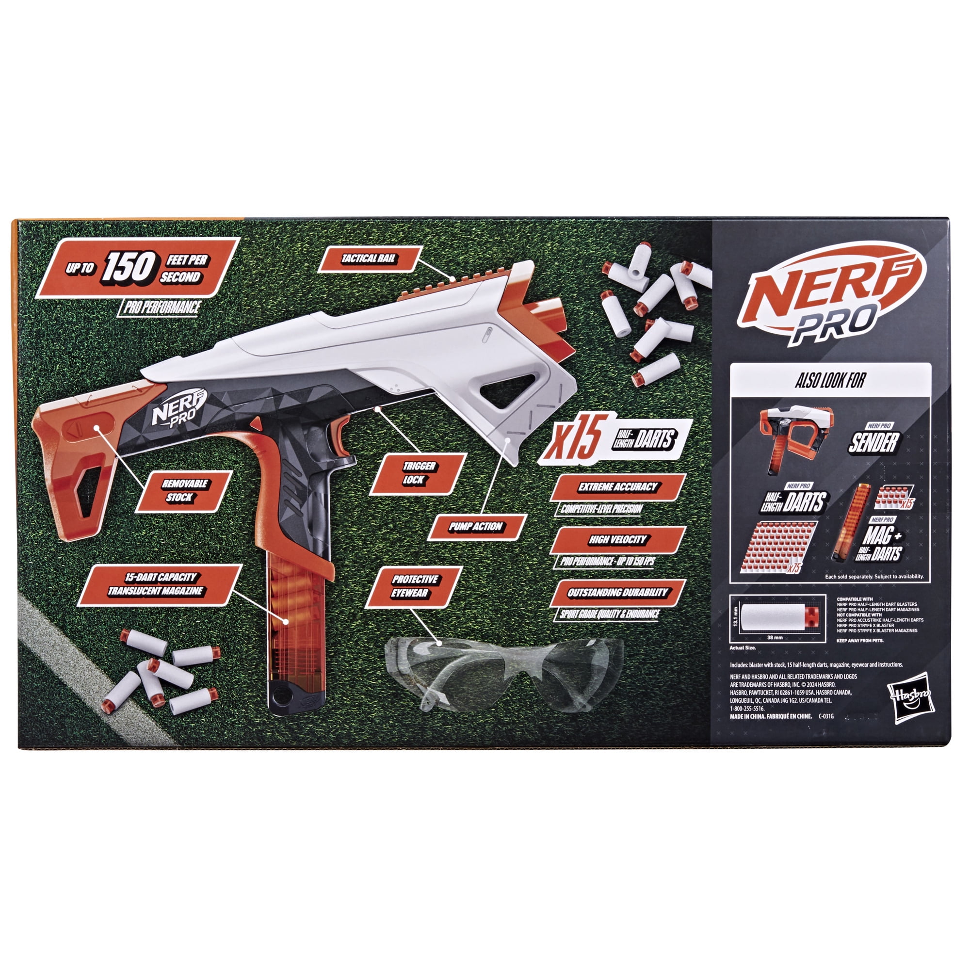 Nerf Pro Torrent Half-Length Dart Blaster, 15 Nerf Pro Half-Length Darts, Magazine, 14+