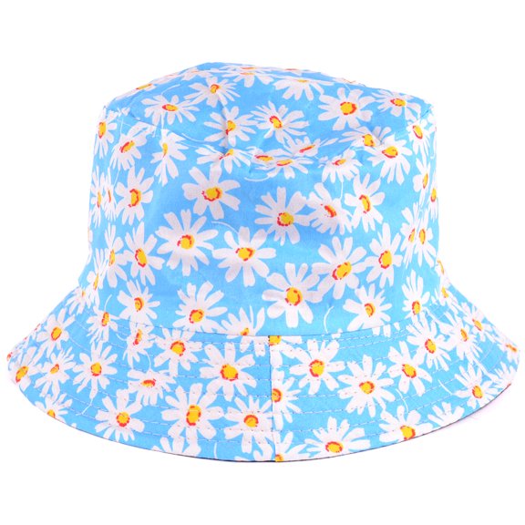 Fashion Cotton Unisex Summer Printed Bucket Hat Light Blue Daisy