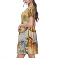 thumbnail image 2 of Sikiie Girl Hugging Dog Flowers Print Women's Short-sleeved Dress, Round Neck Slim Knee-length Dress, Summer Clothing Suitable for Daily Leisure and Vacation, 2 of 6