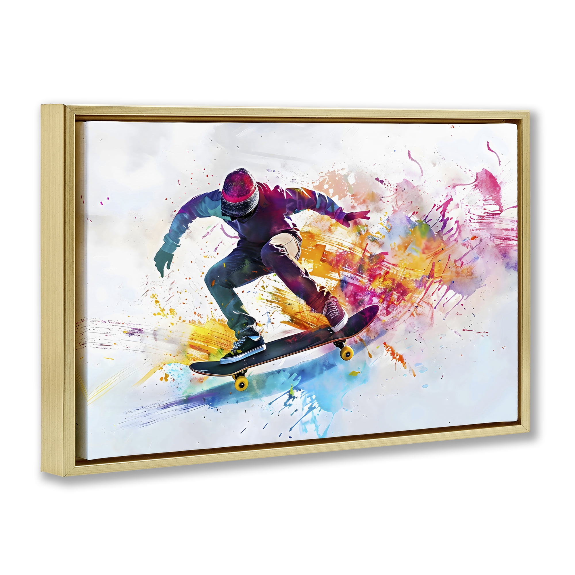 Stupell Industries Skateboarder in Motion Gold Framed Floater Canvas Wall Art, design by Creative Studio