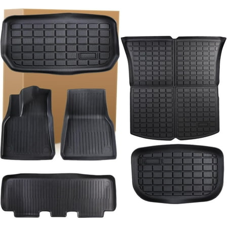 Tesla Model Y All-Weather Floor Mats 2021-2024, Premium TPE Material Full Coverage Liners Set for 5-Seater (7-Pieces)