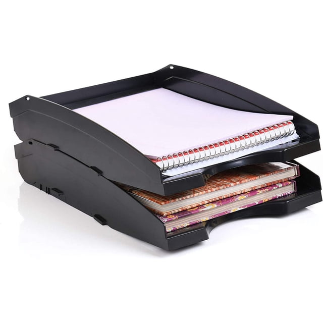 Mintra Office Plastic Desk Organizers 2pk (Black, Letter Tray)