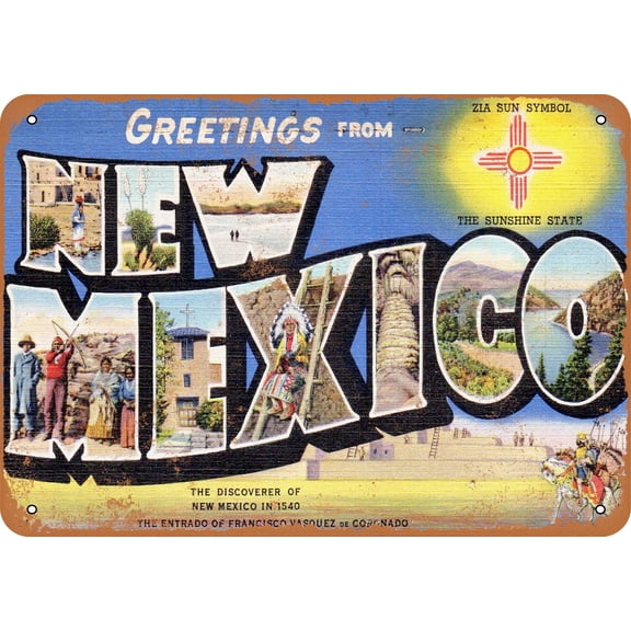 7 x 10 METAL SIGN - Greetings from New Mexico - Vintage Rusty Look Metal Sign