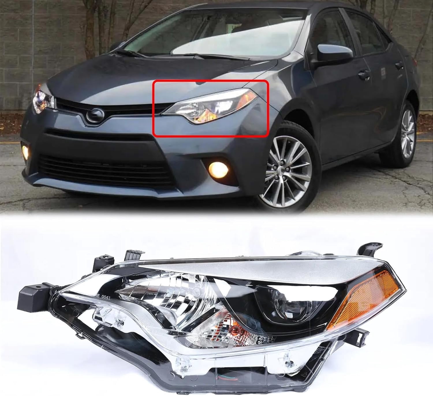 HOUGEET Headlights Assembly Fit for 2014 2015 2016 Toyota Corolla Base/CE/C/LE Eco/LE/L/S Plus/S/Special Edition Sedan 4-Door Headlamps Clear Lens (Driver Side)